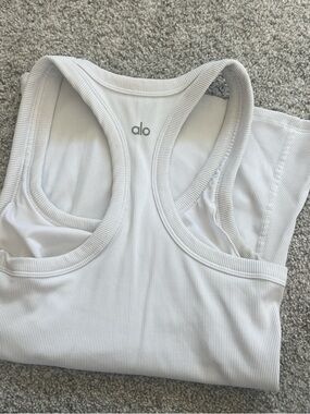 ALO Yoga White Ribbed Racerback Sports Tank